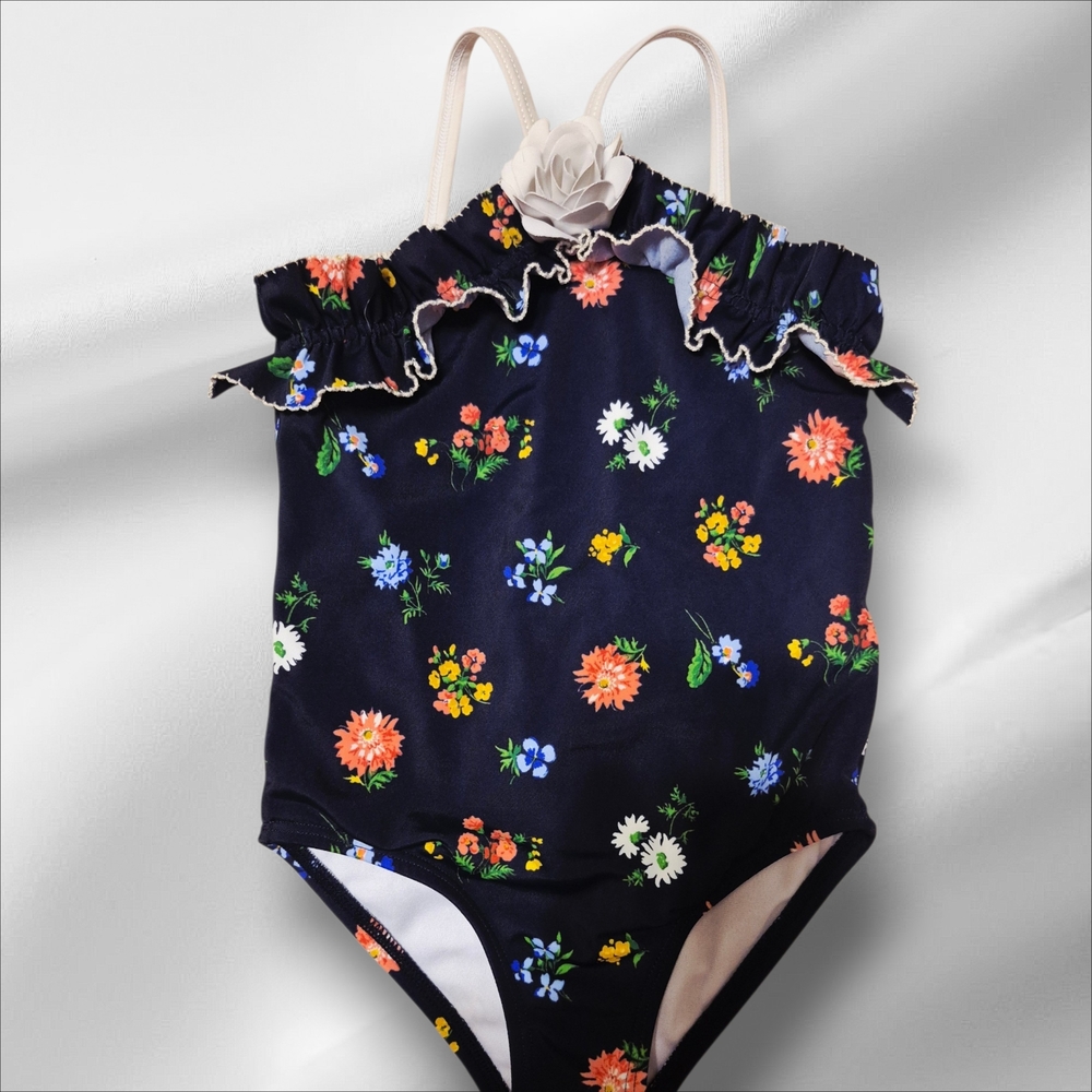 Janie and Jack Nacy Blue Floral Ruffle Swimsuit